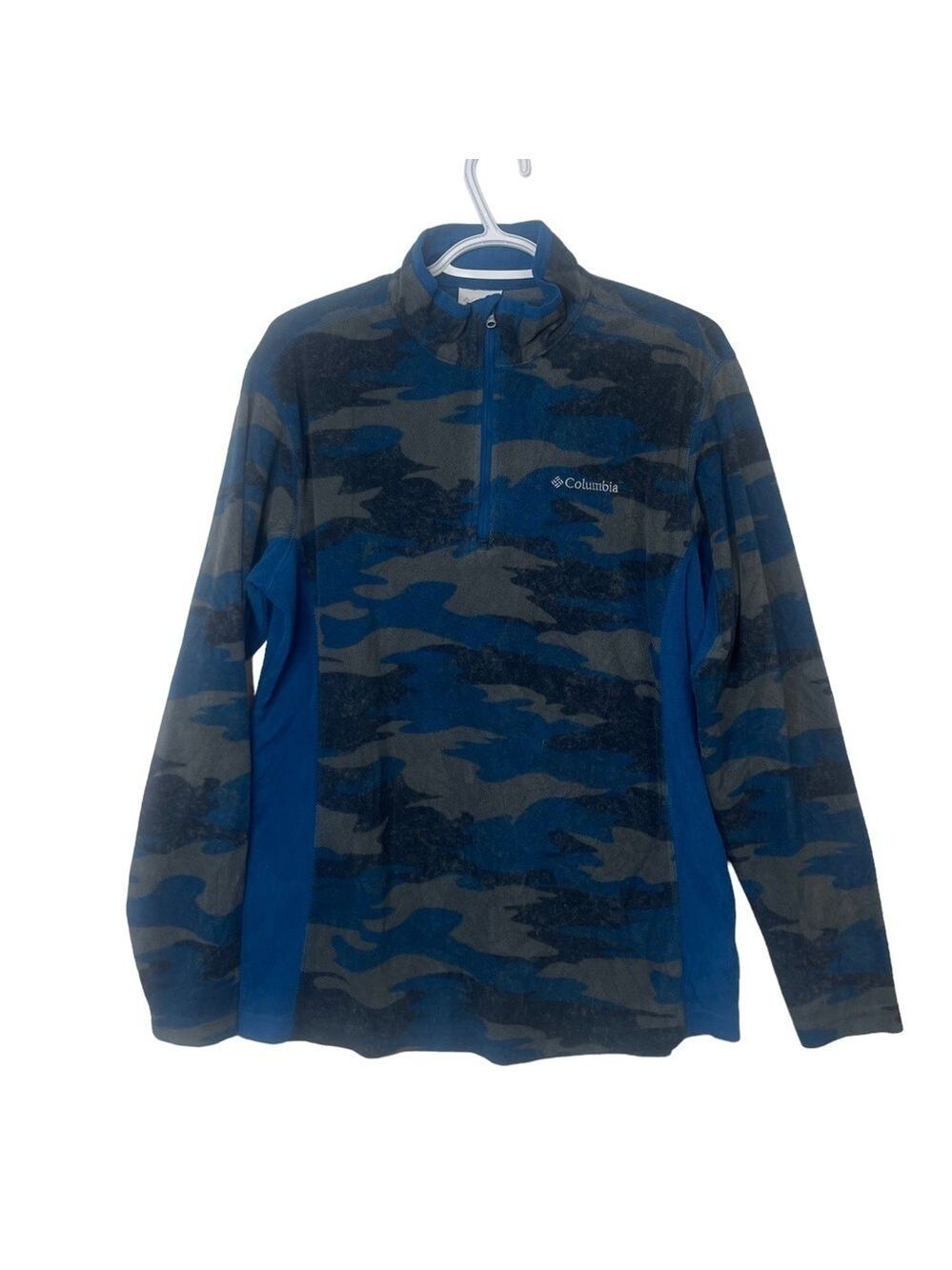 Columbia Blue Grey Camouflage Light Pull Over 1/4 Zip Polar Fleece Sweater Med